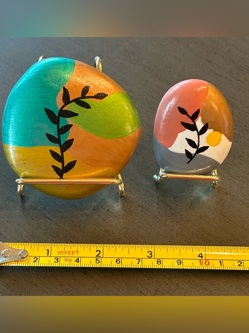 Hand painted Stone Art-paperweight-Abstract-Bundle of 2